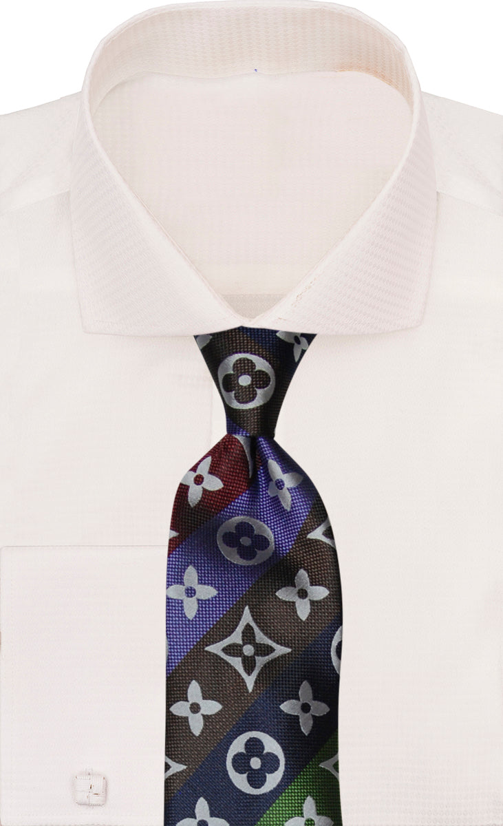 Verse 9 Brown Purple Green Burgundy LV Inspired Stripe Necktie - Stripe-A3