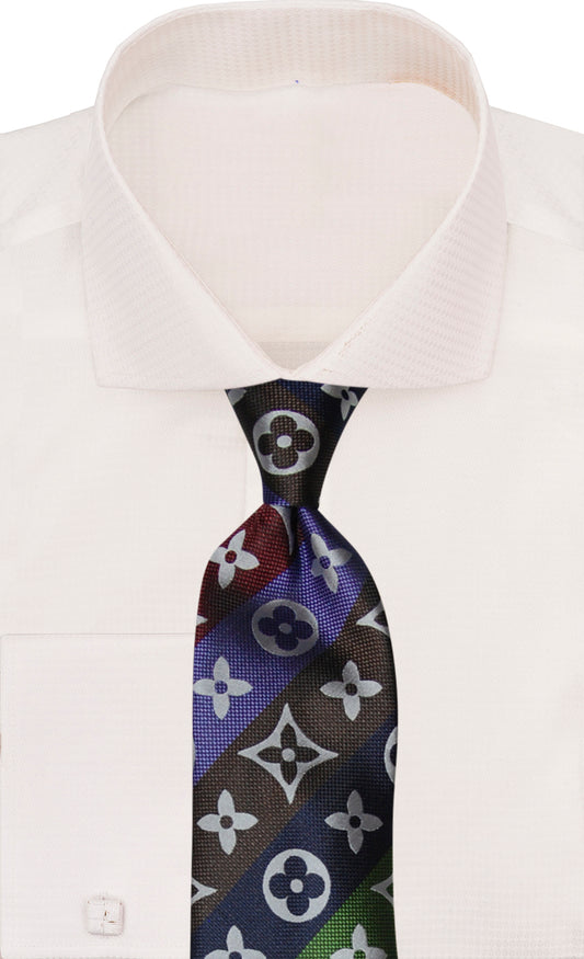 Verse 9 Brown Purple Green Burgundy LV Inspired Stripe Necktie - Stripe-A3