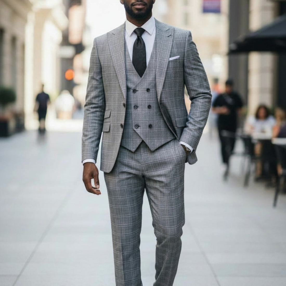 Tiglio Prossecco Gray Black Plaid 3PC Suit - TL4225