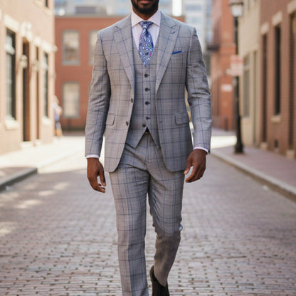 Tiglio Portofino Black White Blue One Button Wide Peak 3 Piece Suit - TL8070