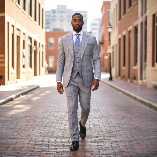 Tiglio Portofino Black White Blue One Button Wide Peak 3 Piece Suit - TL8070