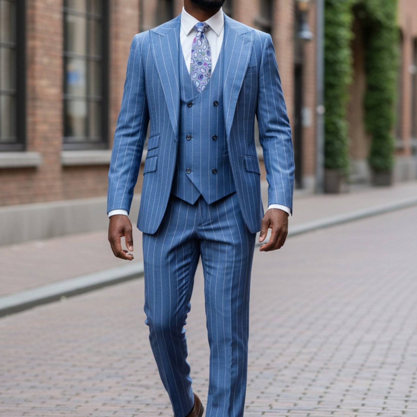 Tiglio Orvietto Blue Wide Pinstripe 3pc Suit TL3121