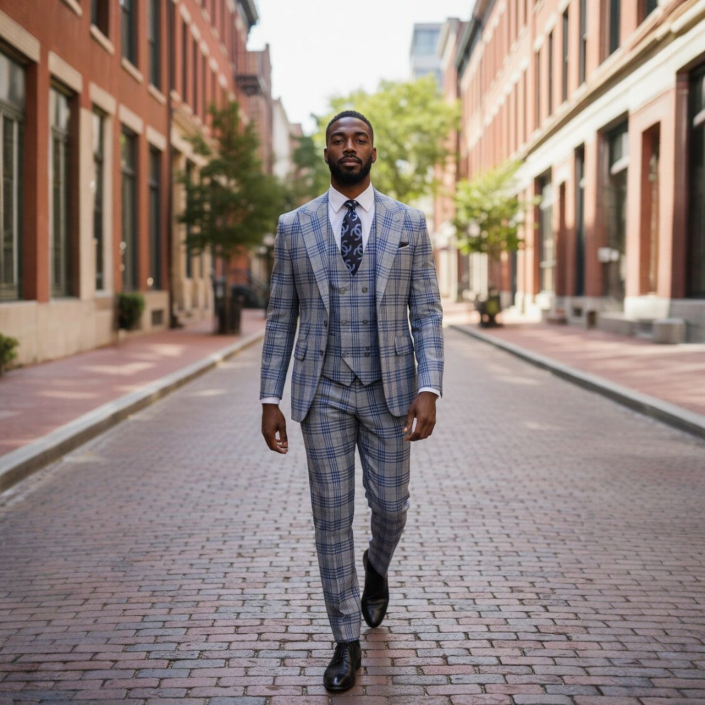 Tiglio Prossecco Gray Blue Plaid 3 Piece Suit -TL4269