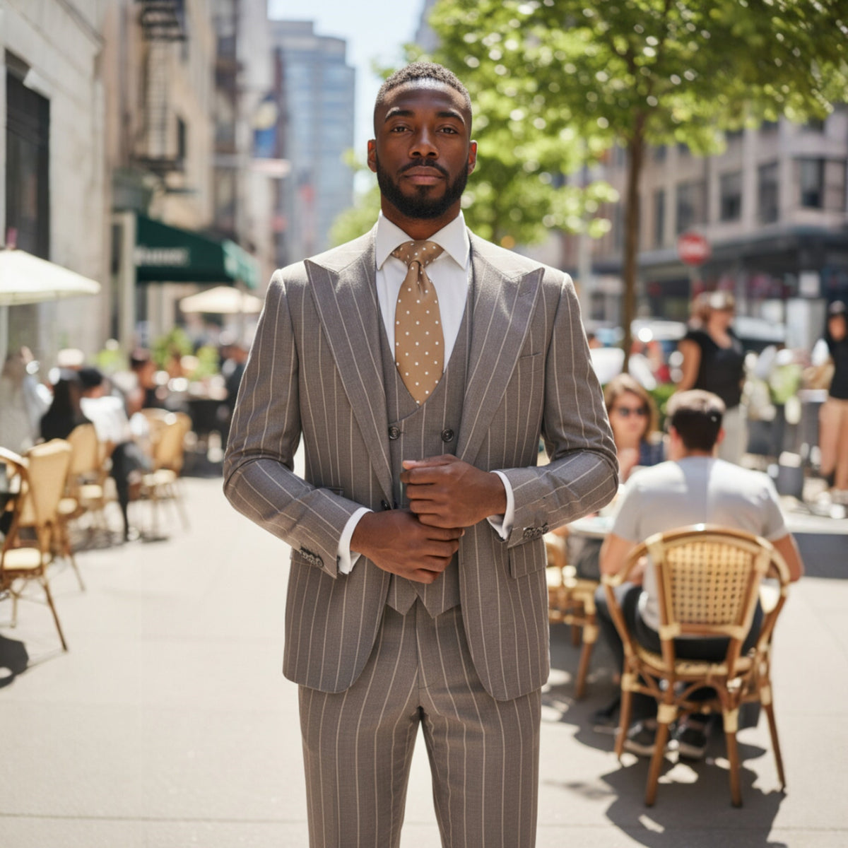 Tiglio Taupe Bold Pinstripe Orvietto 3 Piece Suit TL5065