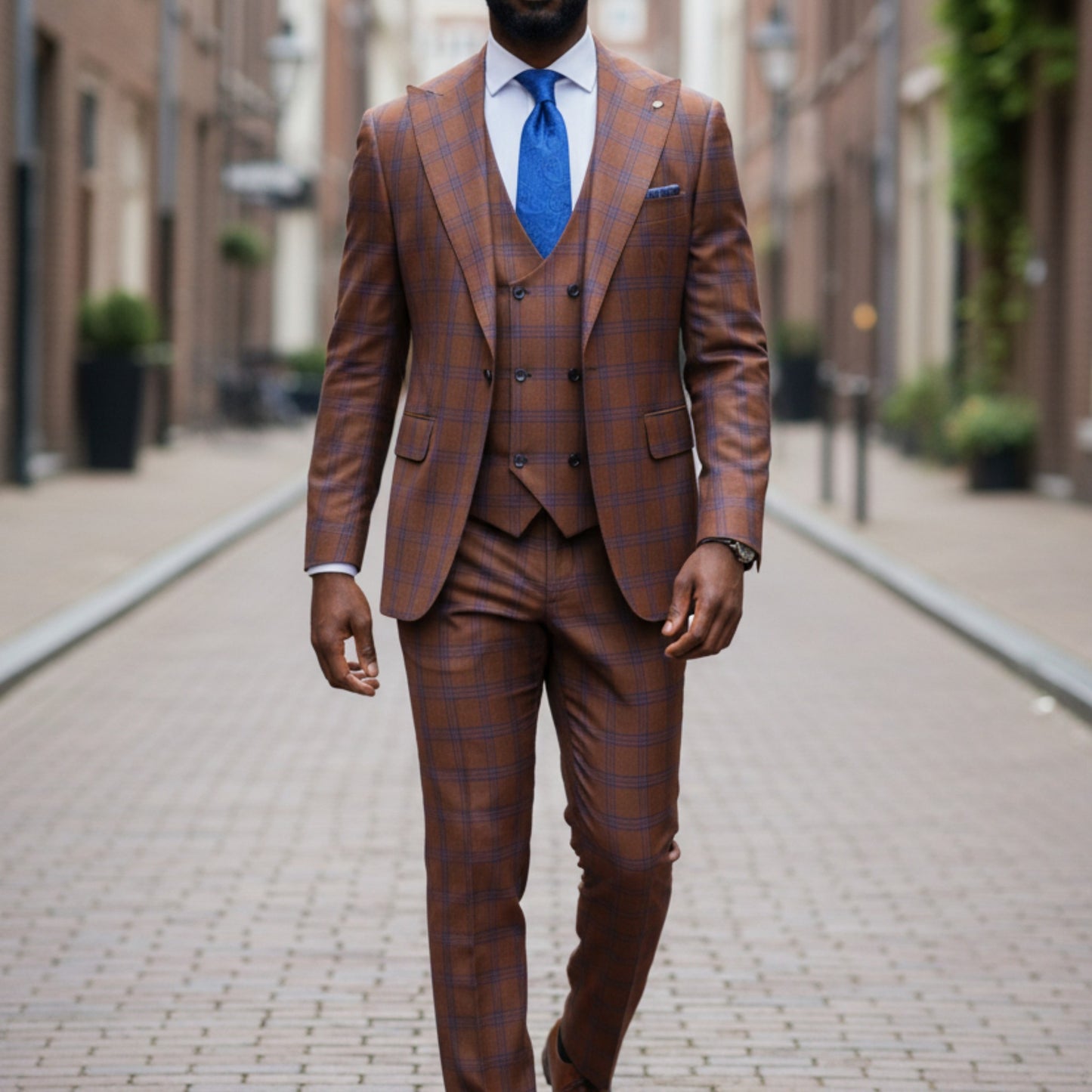 Tiglio Orvietto Rust Blue Windowpane 3 PC Suit - TL3302