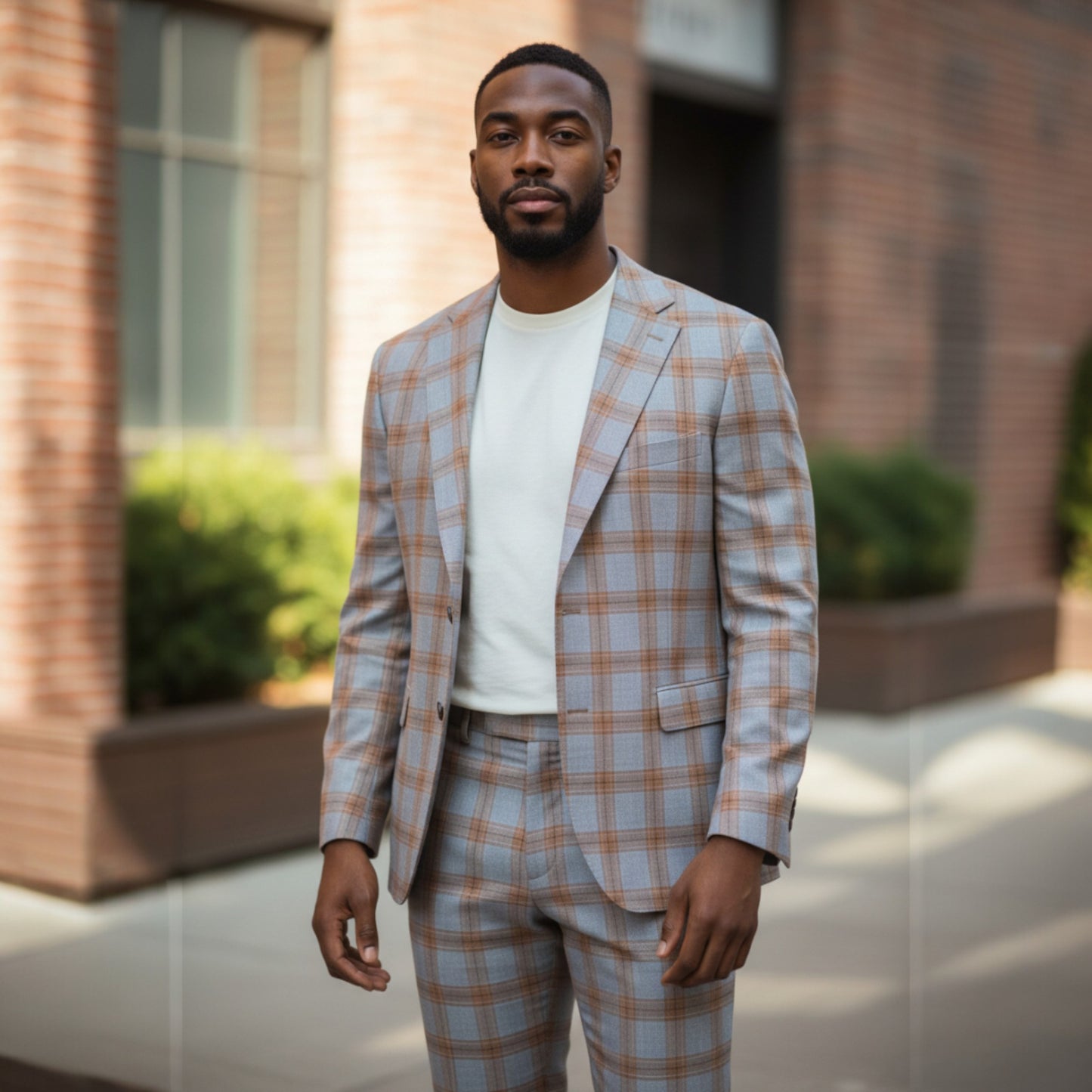 Tiglio Luxe Dolcetto Grey Rust Plaid Suit - TL4227