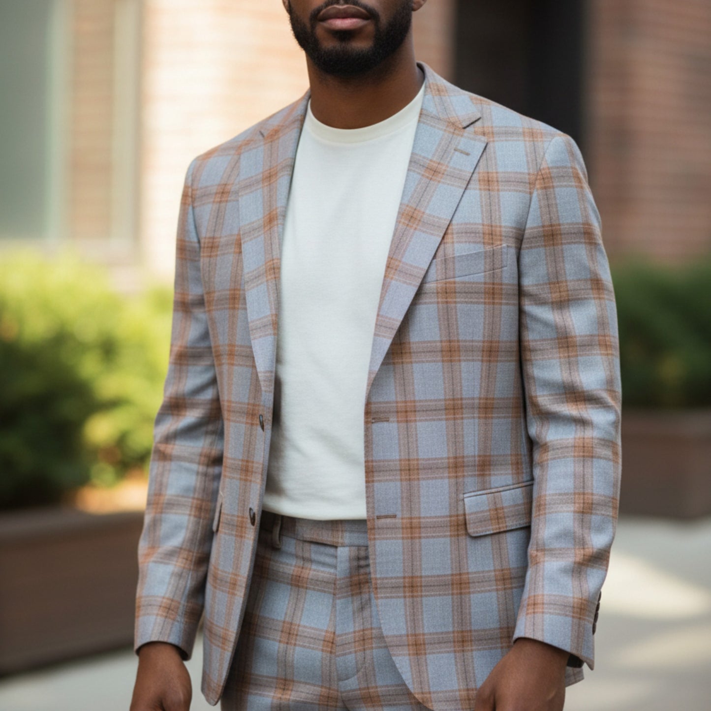 Tiglio Luxe Dolcetto Grey Rust Plaid Suit - TL4227