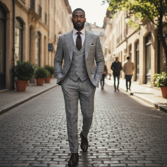 Tiglio Brown Tan Black Prince of Whales Plaid 3 Piece Suit TL5203