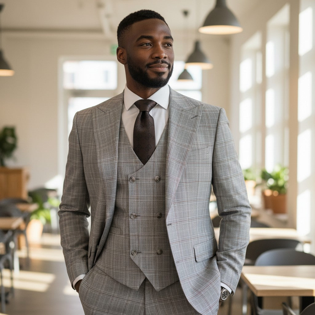 Tiglio Brown Tan Black Prince of Whales Plaid 3 Piece Suit TL5203