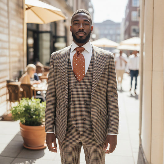 Tiglio Brown Blue Checkered Plaid Orvietto 3 piece Suit TL5547