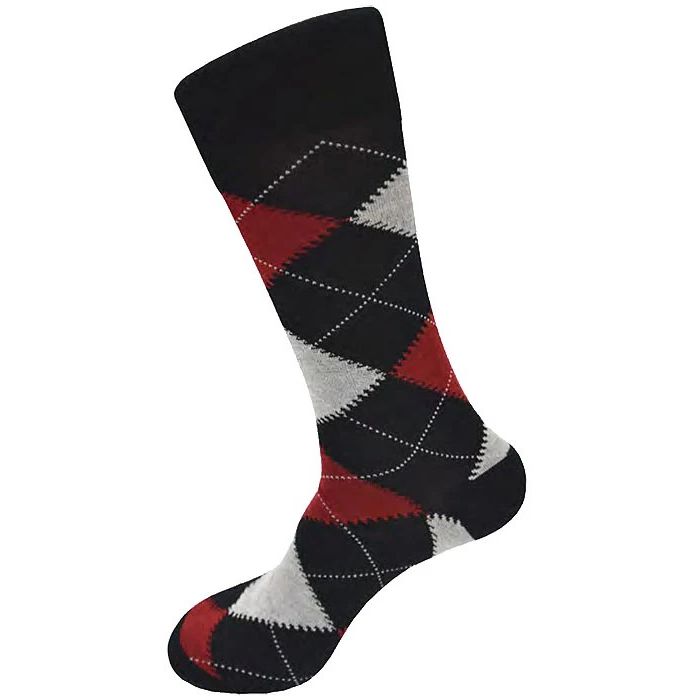 Vannucci Black Red Gray Argyle Socks V872B\R