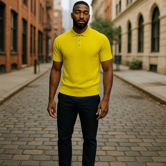 Prestige Luxury Citron Lime Textured Polo Shirt CMK-300-CITRON