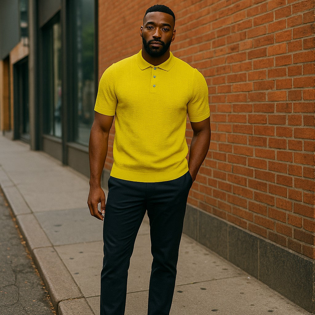 Prestige Luxury Citron Lime Textured Polo Shirt CMK-300-CITRON