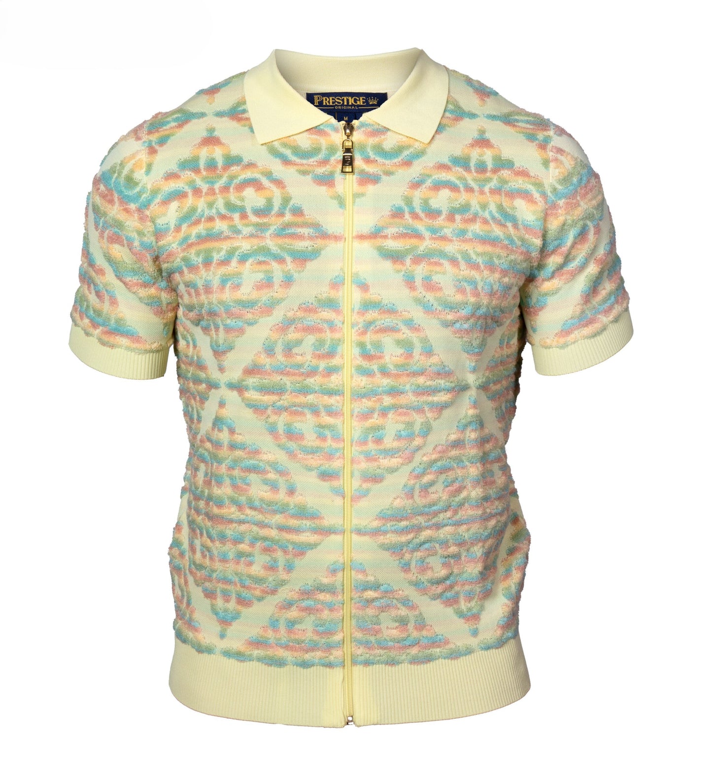 Prestige Yellow Green Teal Terry Towel Fabric Short Sleeve Shirt CMK-6008