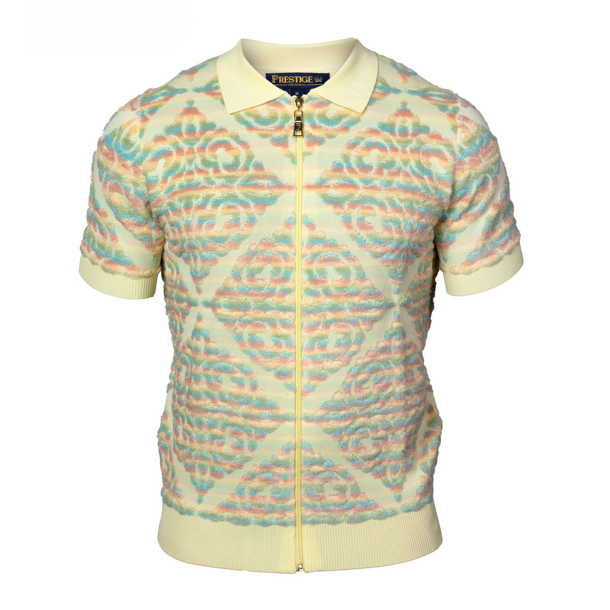 Prestige Yellow Green Teal Terry Towel Fabric Short Sleeve Shirt CMK-6008