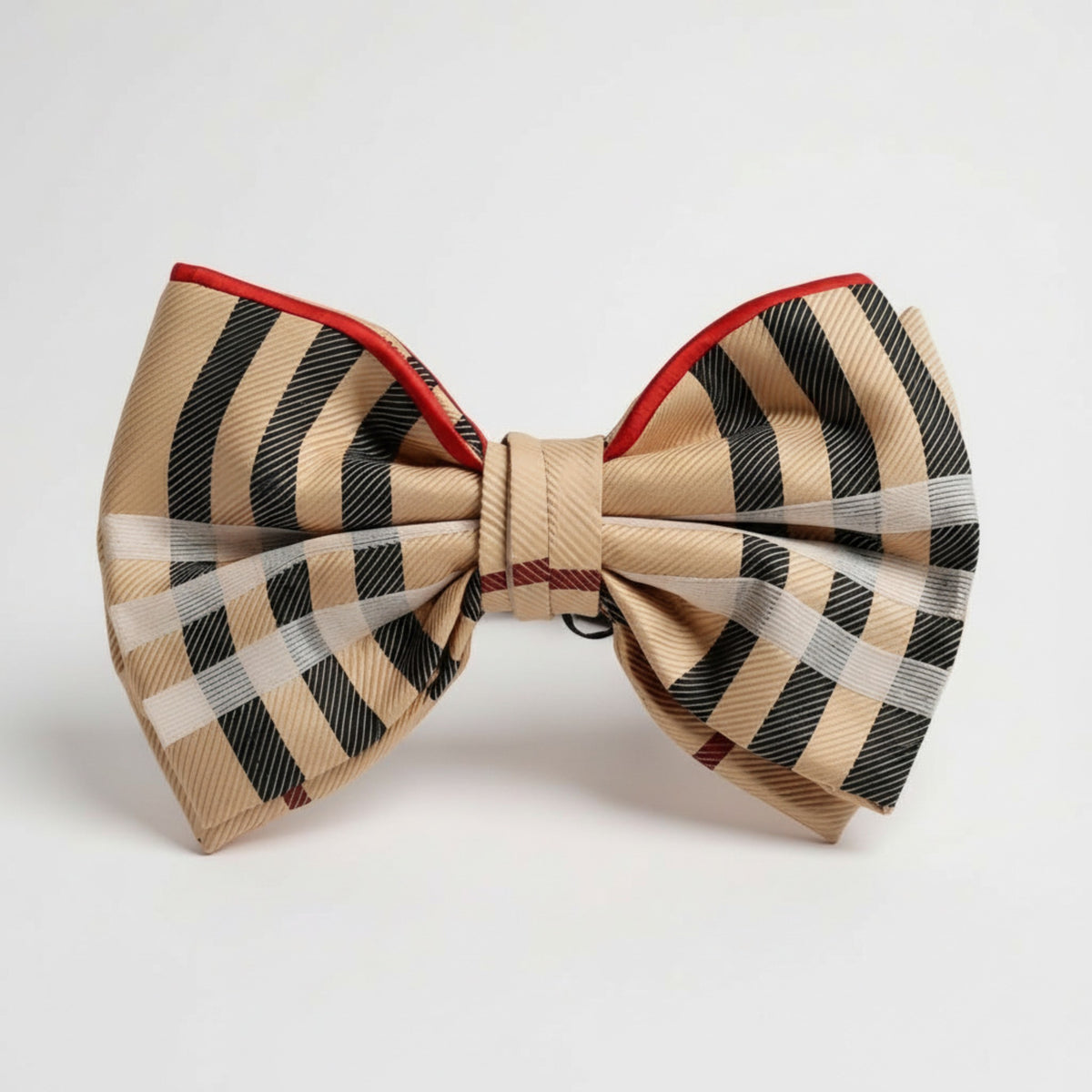 Tan Red Black White Plaid Bowtie - BTP1959