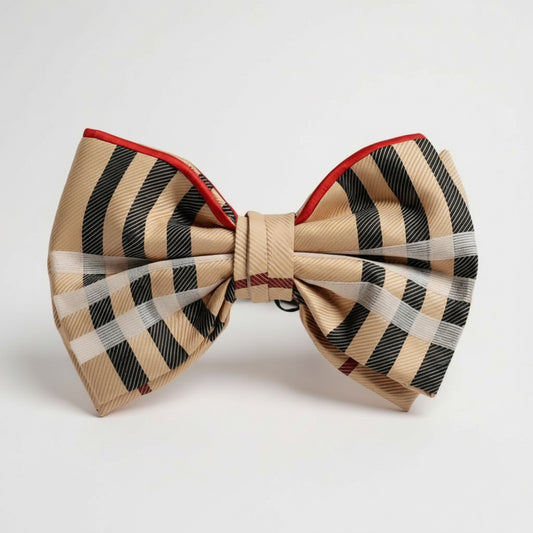 Tan Red Black White Plaid Bowtie - BTP1959