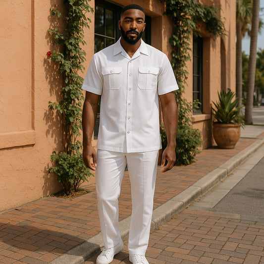 Prestige Luxury White Herringbone 2 Piece Casual Suit LYC-400