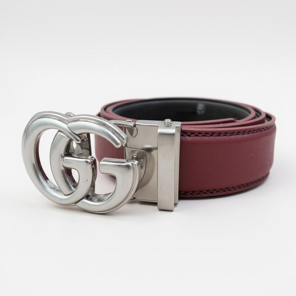 Designer Silver GG Genuine Leather Burgundy Belt G822s