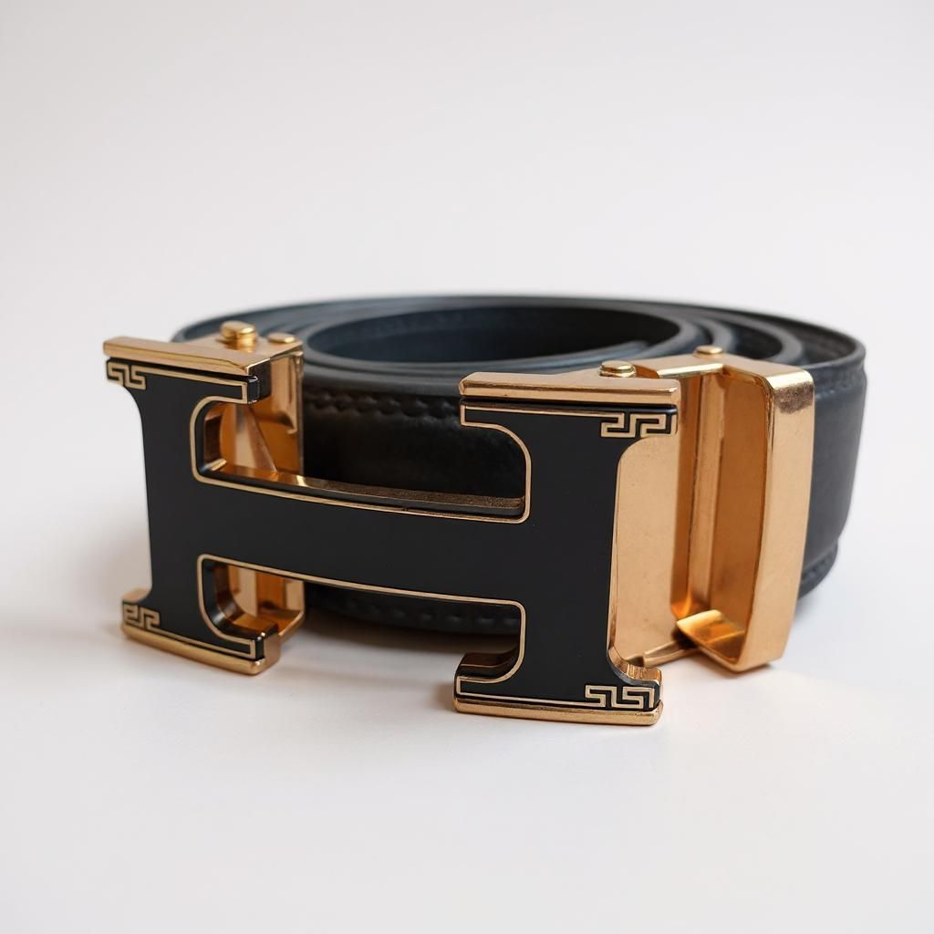 Designer Black Gold H Genuine Leather Black Belt H610gb