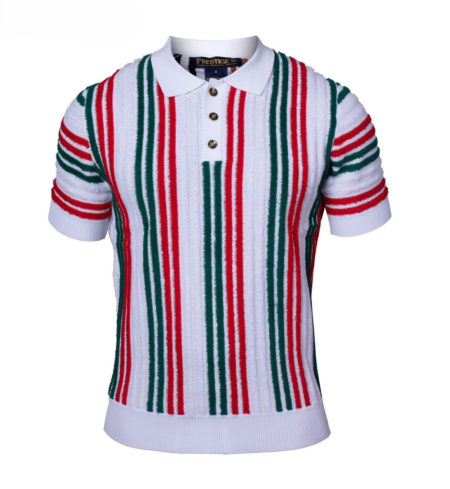 Prestige White Red Green Terry Towel Fabric Short Sleeve Shirt CMK-6027