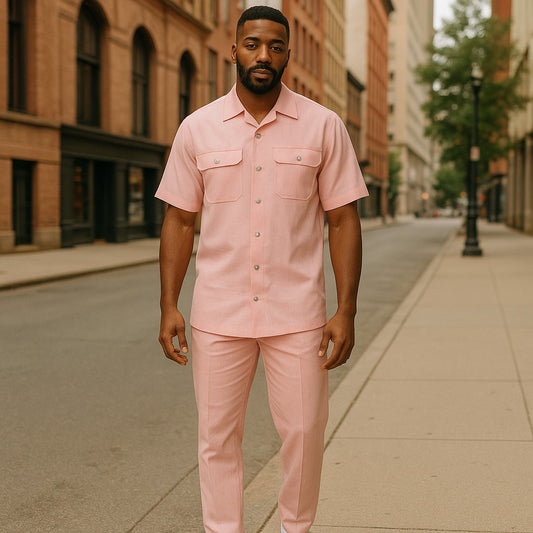 Prestige Luxury Pink Dusty Rose Herringbone 2 Piece Casual Suit LYC-400