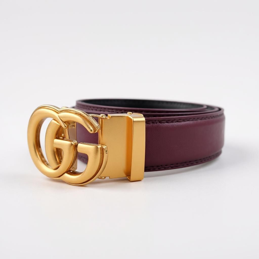 Designer Gold GG Genuine Leather Burgundy Belt G822g