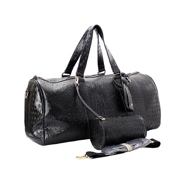 Ostrich Print Black Duffle Travel Bag