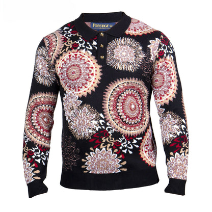 Prestige Luxury Black Burgundy Polo Sweater - SW-654