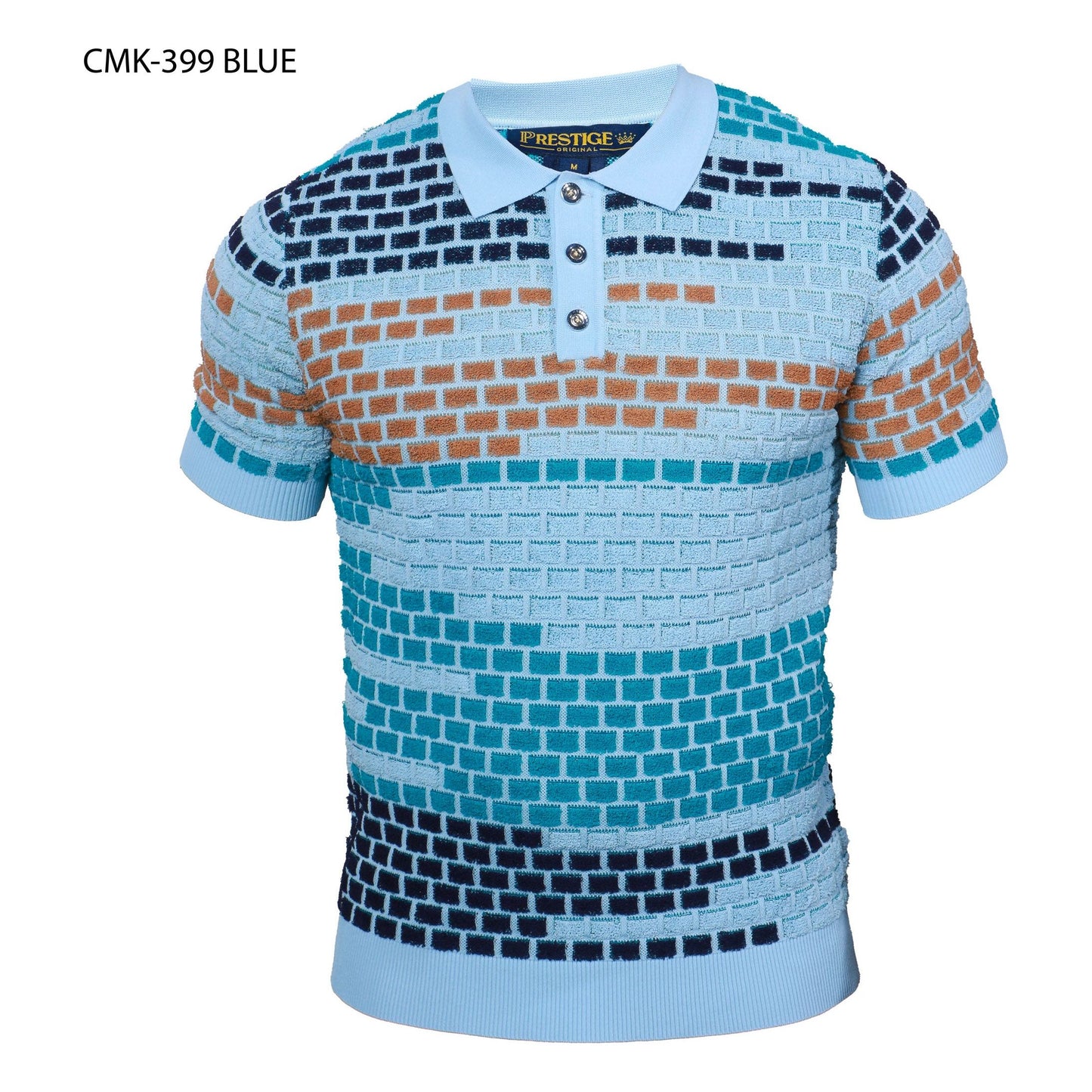 Prestige Luxury Blue Terry Towel Fabric Polo Shirt - CMK-399