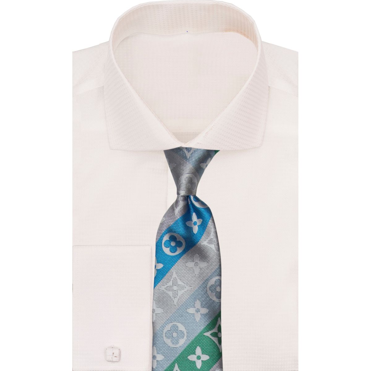 Verse 9 Silver Green Turquoise LV Inspired Stripe Necktie - Stripe-A7