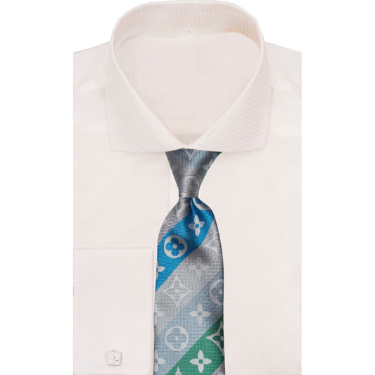 Verse 9 Silver Green Turquoise LV Inspired Stripe Necktie - Stripe-A7