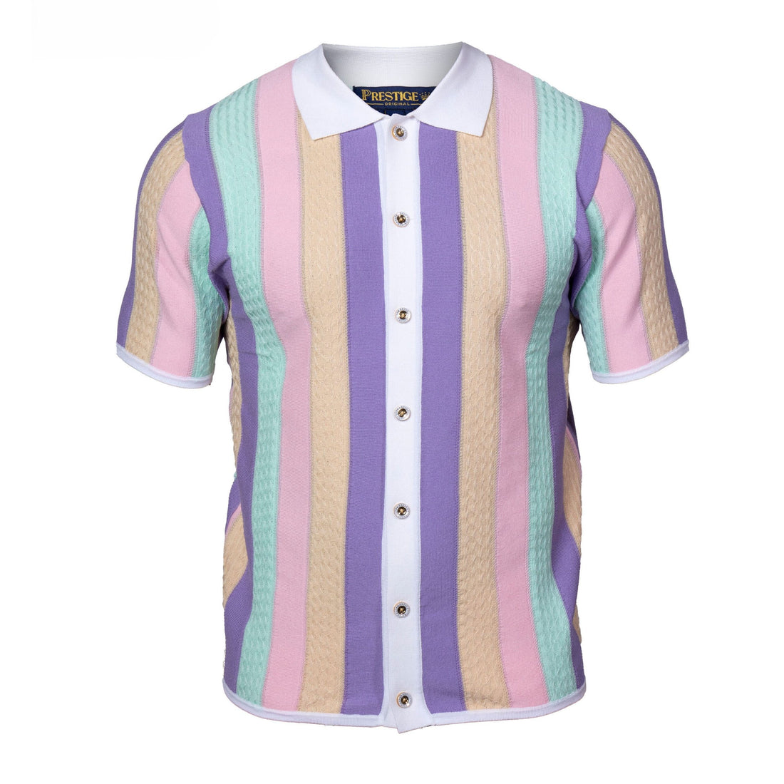 Prestige Luxury Lilac Pink Teal Button Down Short Sleeve Shirt CMK-6025
