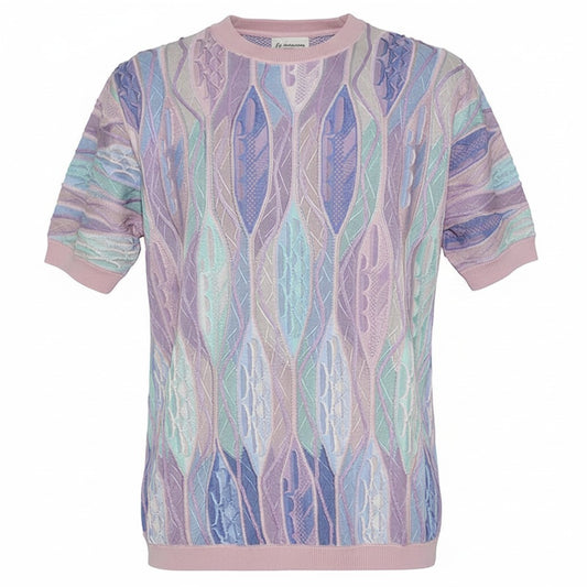 Couture Coogi Style Pink Purple Aqua Crew Neck Short Sleeve Shirt - CR-1687