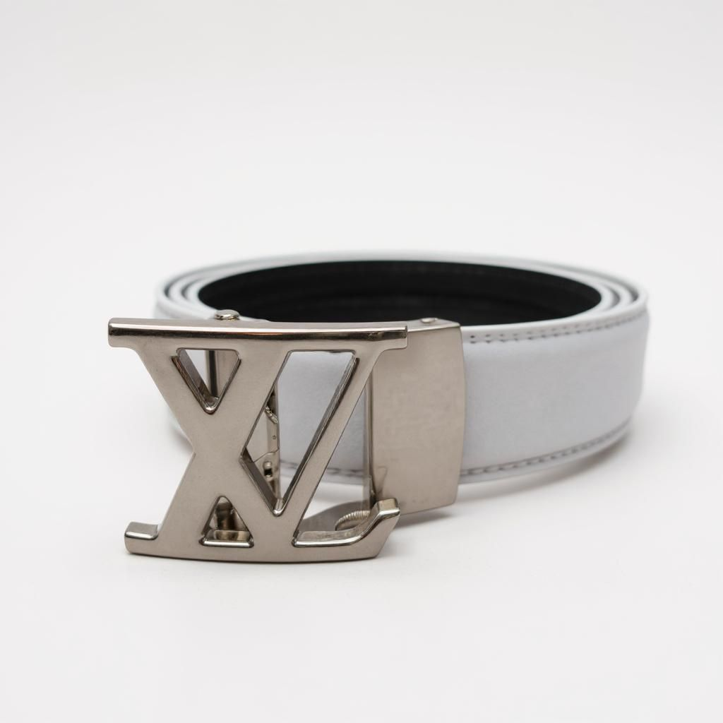 Designer Silver LV Genuine Leather  White Belt L330s