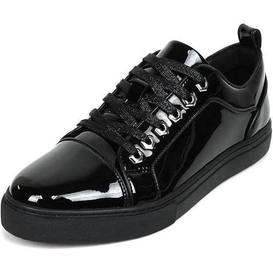 Fiesso Red Bottom Black Patent Leather Sneaker FI2415-2