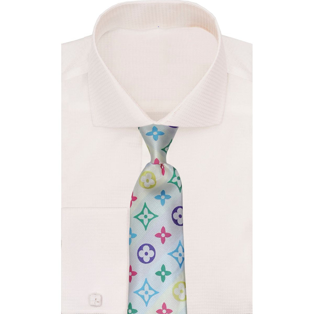 Verse 9 White LV Inspired Multicolor Necktie - LV-5