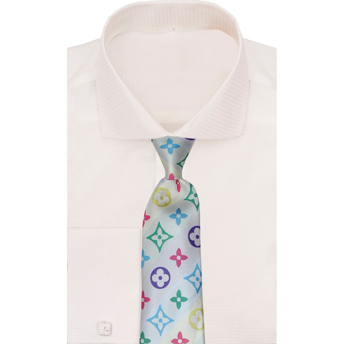 Verse 9 White LV Inspired Multicolor Necktie - LV-5