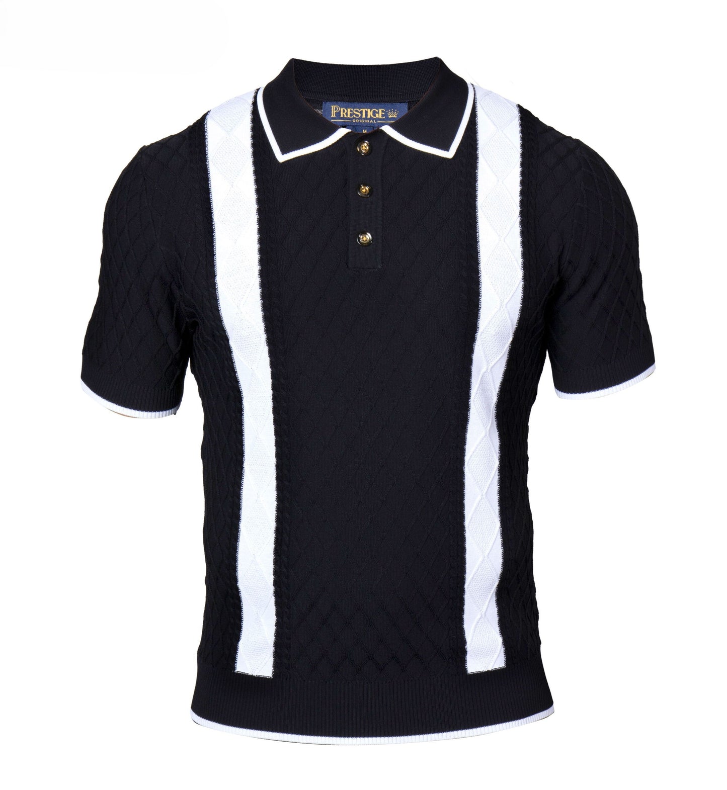 Prestige Luxury Black White Stripe Knit Polo Shirt CMK-6038