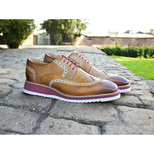 Carrucci Camel Sole Wingtip Lace-Up Casual Oxford Shoes