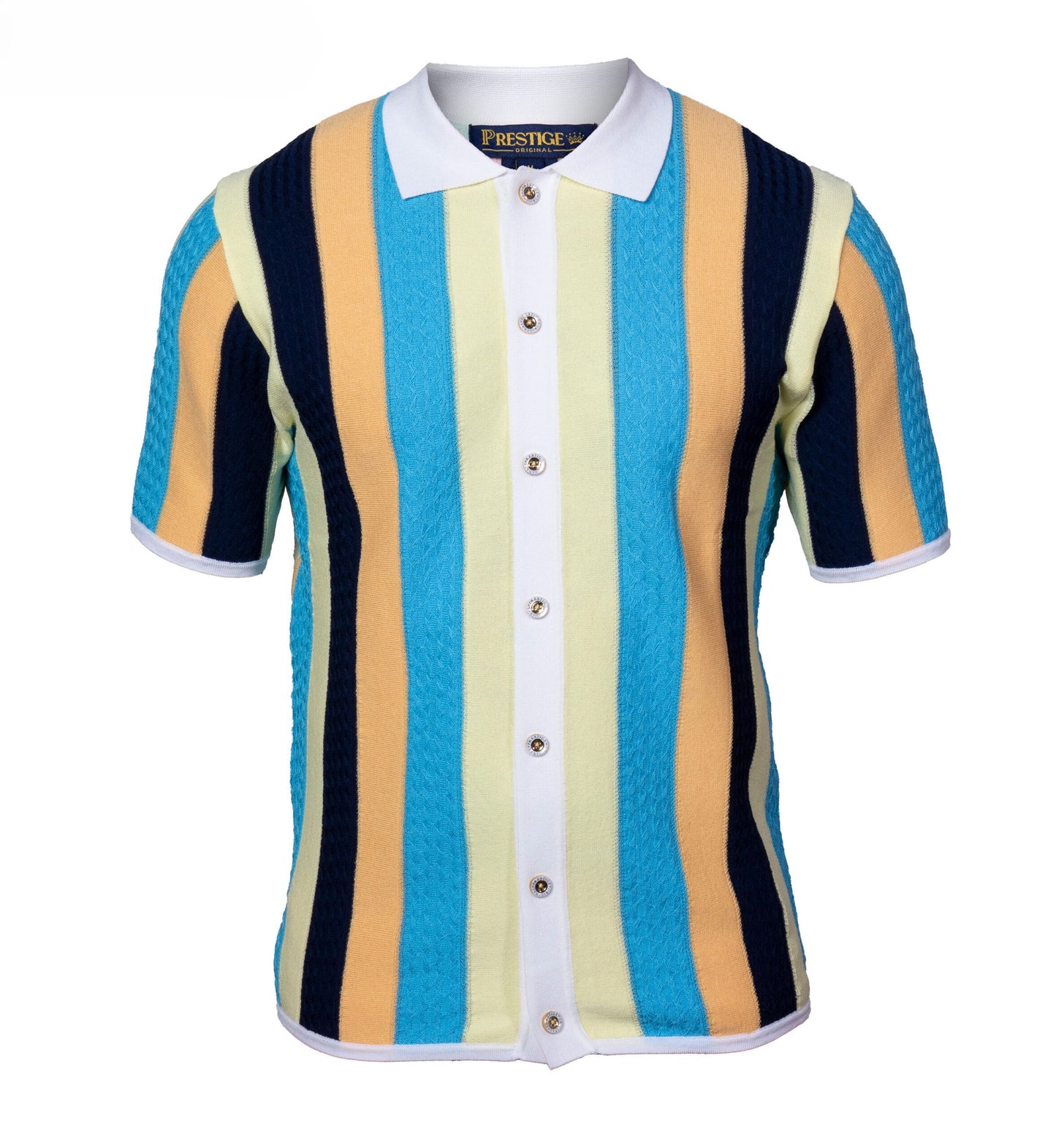 Prestige Luxury Maize Orange Turquoise Navy Button Down Short Sleeve Shirt CMK-6025