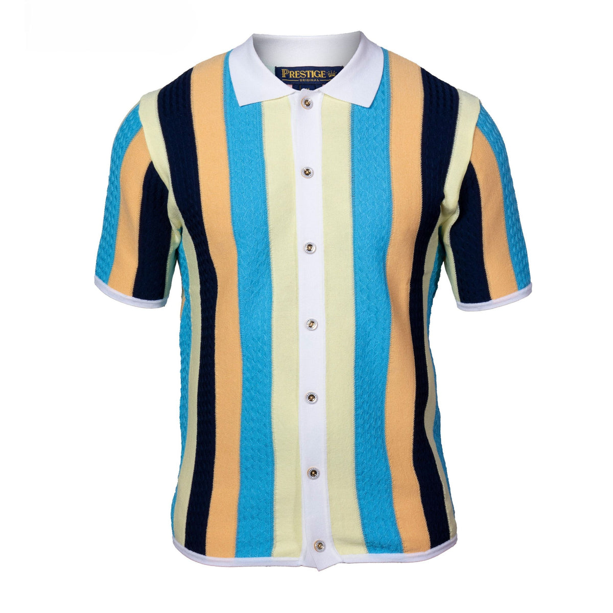 Prestige Luxury Maize Orange Turquoise Navy Button Down Short Sleeve Shirt CMK-6025