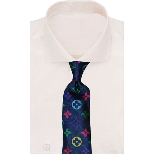 Verse 9 Navy LV Inspired Multicolor Necktie - LV-8