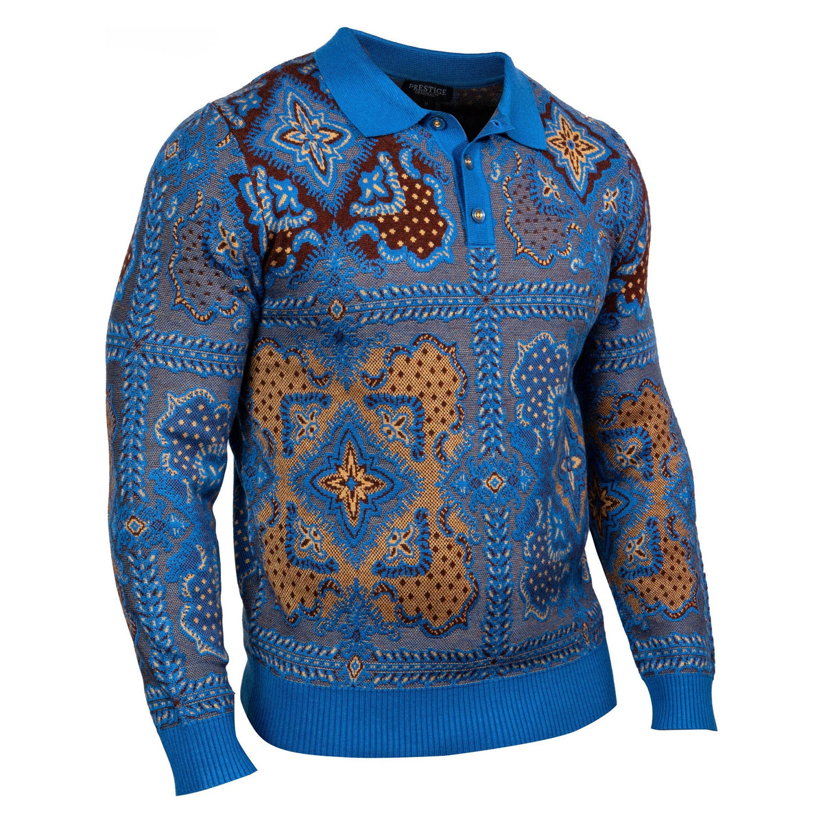 Prestige Original Blue Brown Gold Luxury Sweater SW-212 BLUE
