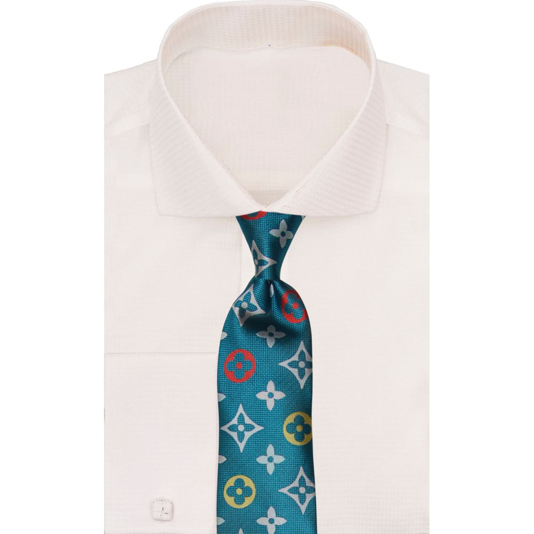 Verse 9 Teal Red Silver LV Inspired Multicolor Necktie - B1