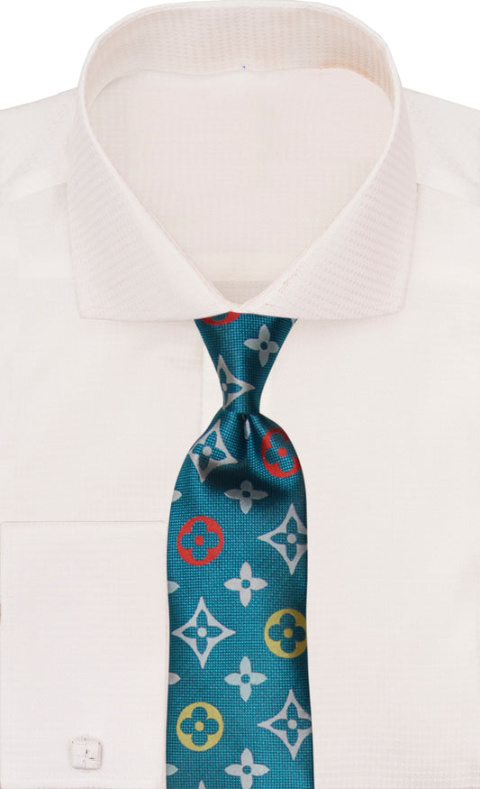 Verse 9 Teal Red Silver LV Inspired Multicolor Necktie - B1