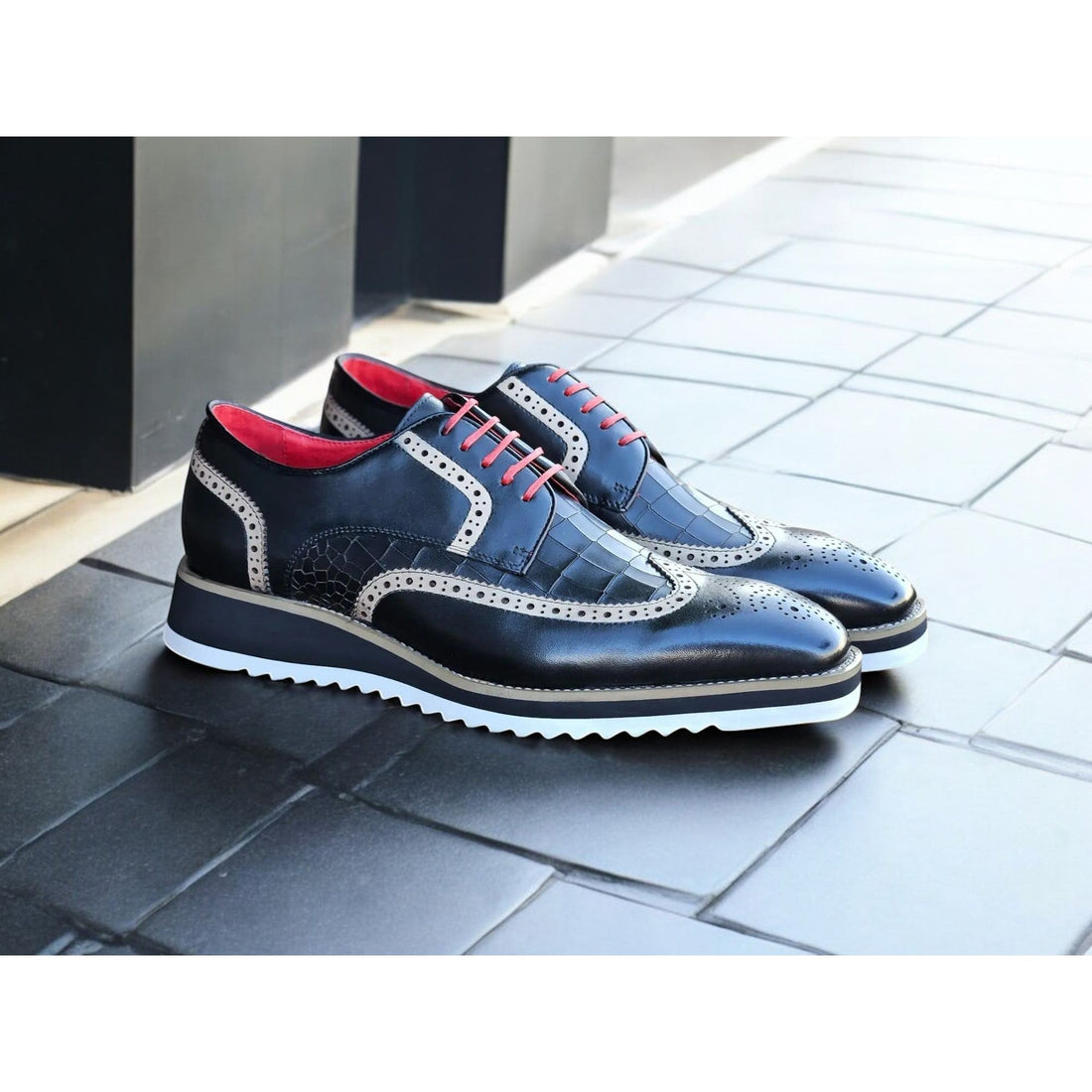 Carrucci Black Sole Wingtip Lace-Up Casual Oxford Shoes
