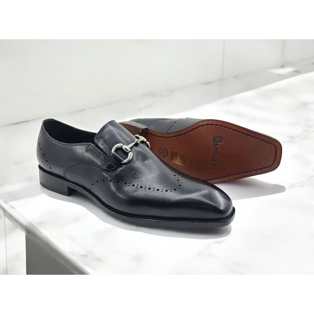 Carrucci Black Leather Sole Horsebit Loafer Dress Shoe - KL901-01