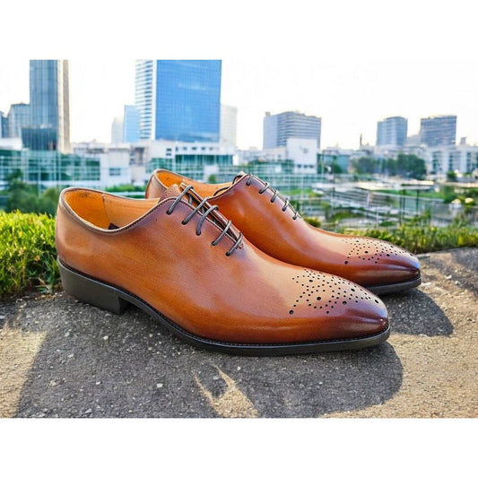 Carrucci Cognac Whole Cut Oxford Dress Shoe KS503-36
