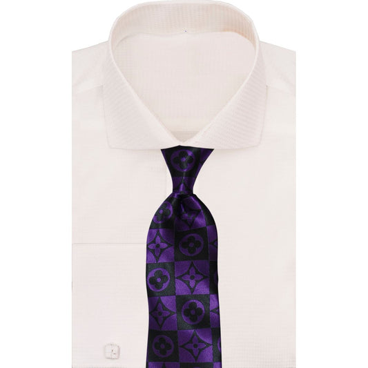 Verse 9 Purple Black LV Inspired Squared Necktie - LVSQ-13